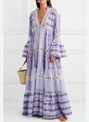 Dodo Bar Or  Dress Gingham Jacquard Maxi  Multi Color Small Boho Festival Purple