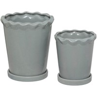 ÜBertopf Pflanzgefäß Mit Untersetzer 2Er Set Aus Kermik Grau Pflanztopf Modern