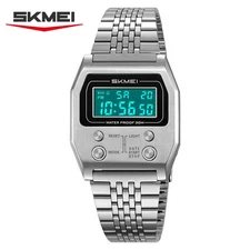 Alarm SKMEI 2460 With box Watch Men's Fasjion Stainless Steel Strap Stopwatch
