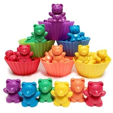 Jumbo Counting Bears with Stacking Cups - Montessori Educational Sorting Rain...