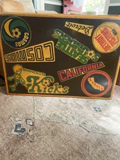 Vintage Wood Wall Art w/ Sports Stickers Seattle Sounders - Angels - Pistons 