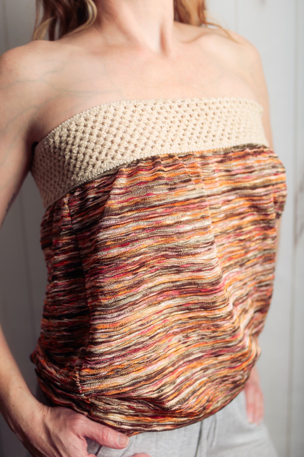 Elan Vintage Y2K Boho Woven Yarn Tube Top Small Colorful Strapless USA-made