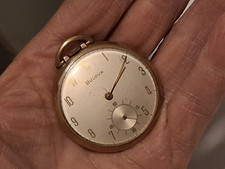 VINTAGE MENS BULOVA 10K ROLLED GOLD PLATED 17 JEWELS POCKET WATCH WORKS 