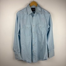 Wrangler Mens Western Pearl Snap Shirt Light Blue Striped Size M 1075222BL