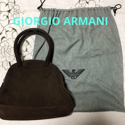Giorgio Armani Dome Handbag Purse Suede in Brown w/Dust Bag USED Good Condition
