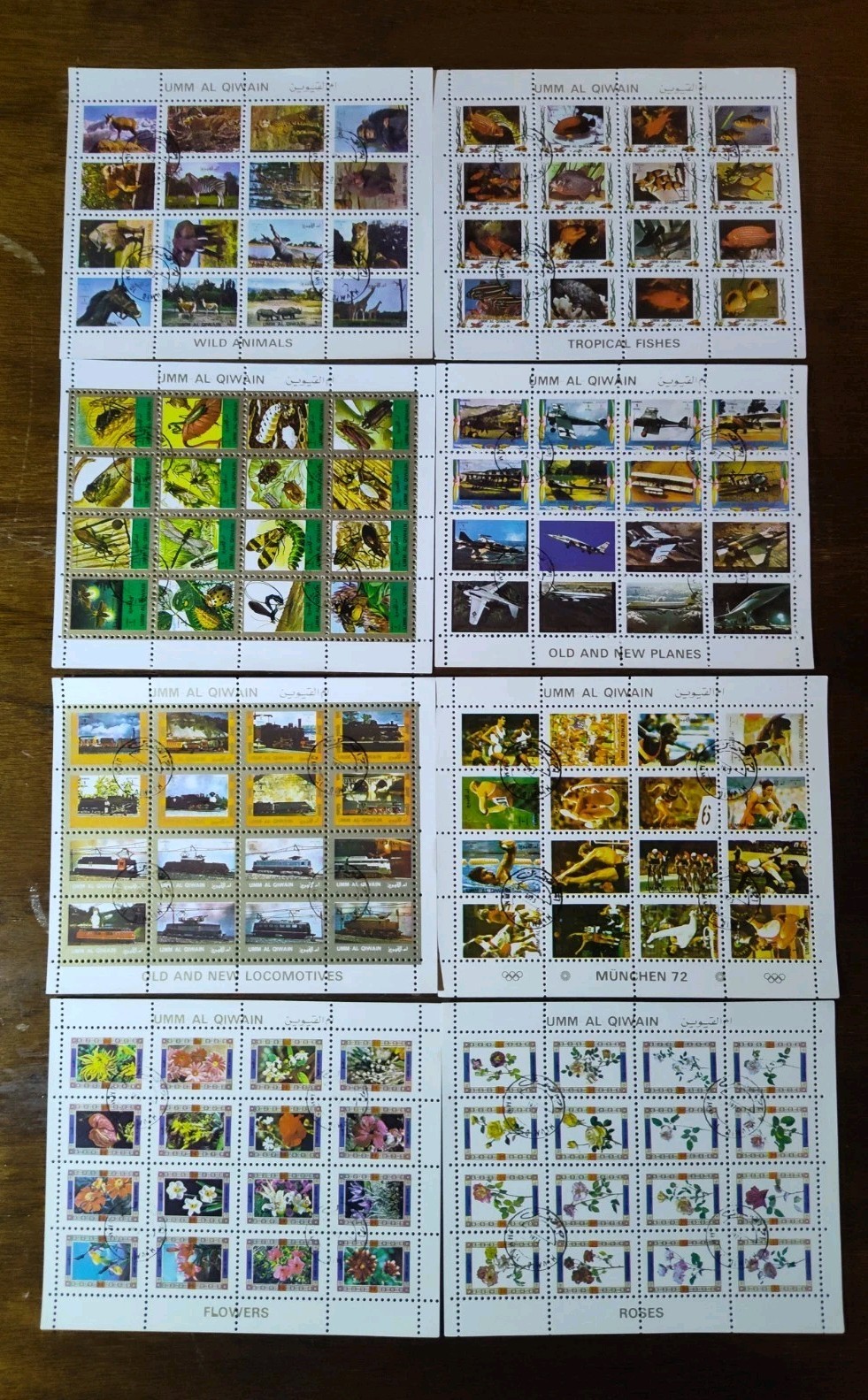 Lot Of (8) UMM AL QIWAIN Mini Stamp Sheets Used 