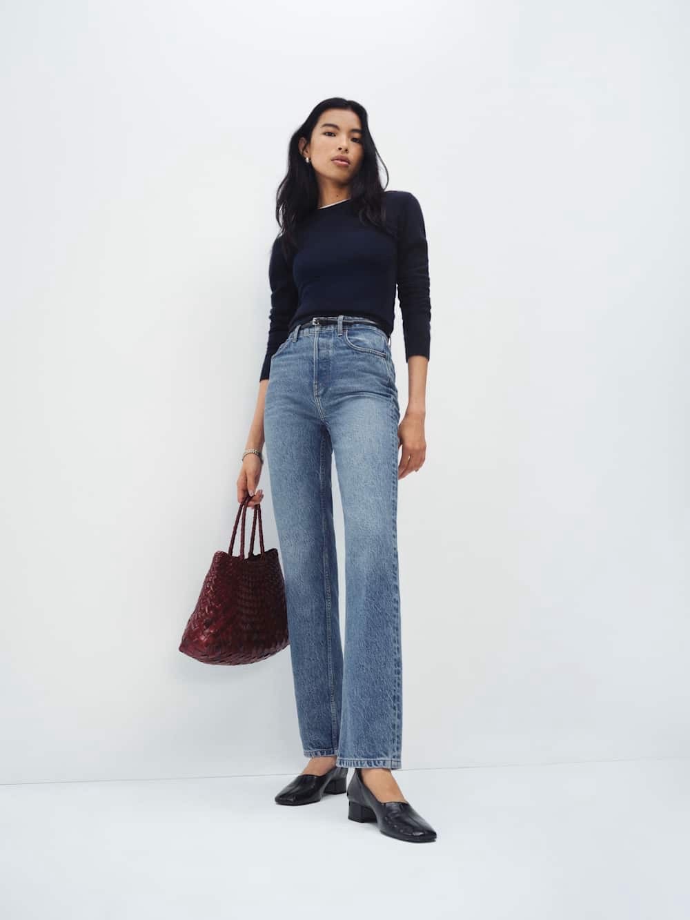 reformation cynthia high relaxed jean in antigua blue cropped