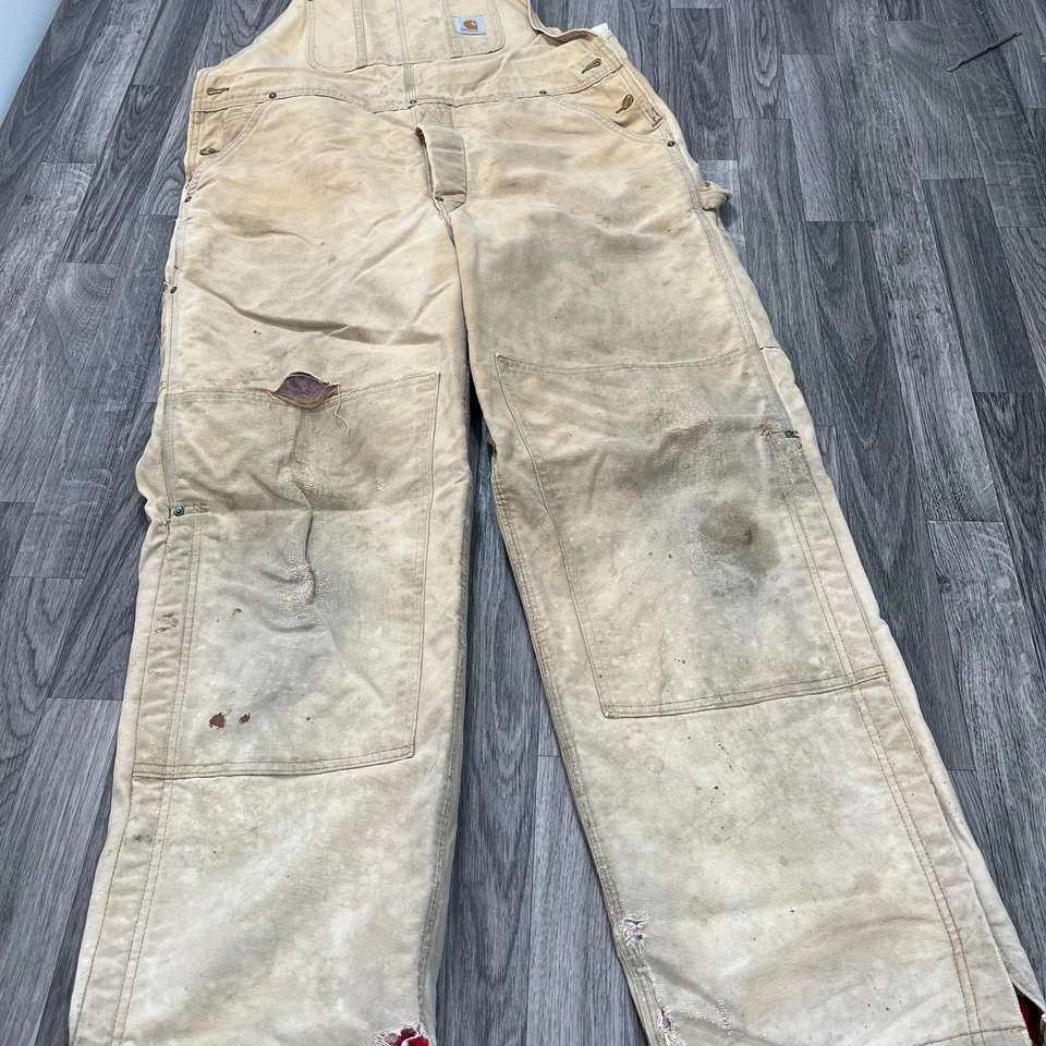 CARHARTT Adjustable Straps Brown Denim Jeans Bib Overalls Men's Size 40 x 32 - Image 4 of 4