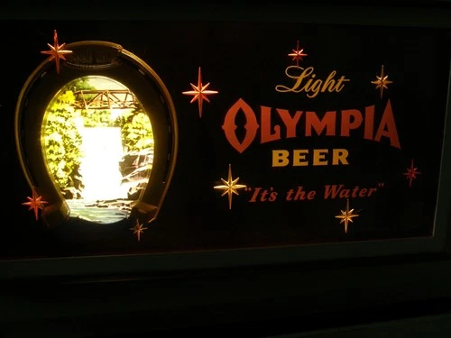 VTG  " Light Olympia Beer Its the water" waterfall & stars MOTION SIGN LIGHT WA