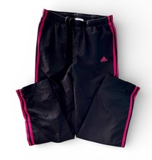 Adidas Track Pants Womens Small Black Pink 3 Stripes Lined Joggers Zip Ankle EUC