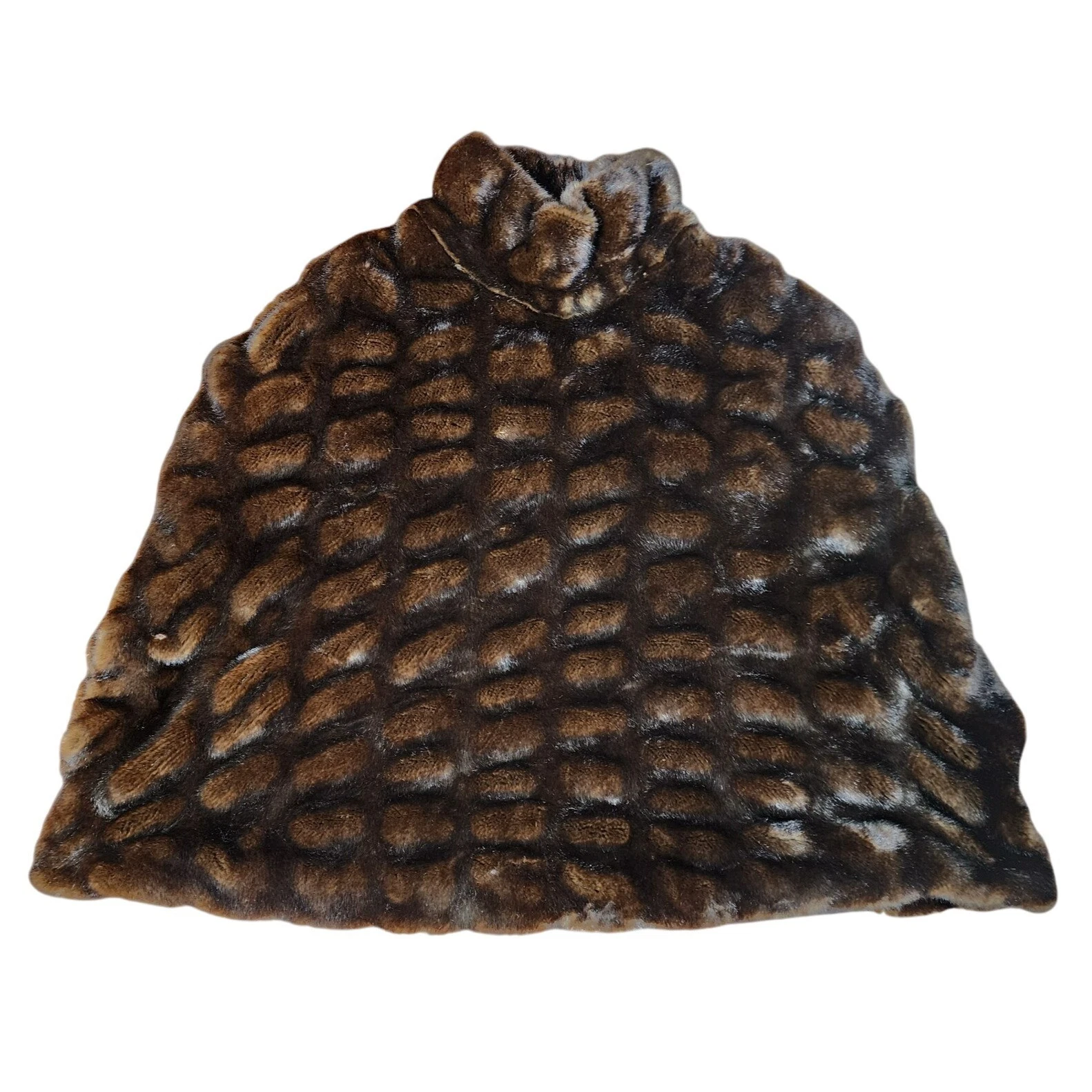 Pamela McCoy Faux Fur Brown Poncho XL Evening Formal Preppy Old Money Aspen