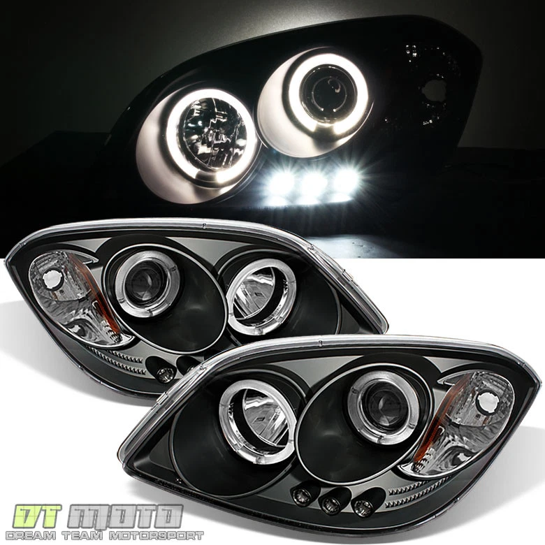 Black 2005-2010 Chevy Cobalt Pontiac G5 LED Halo Projector Headlights Left+Right - Изображение 2 из 4