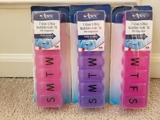 3 count Apex 7 Day Ultra Bubble-Lok XL Pill Organizer Weekly Storage  NEW