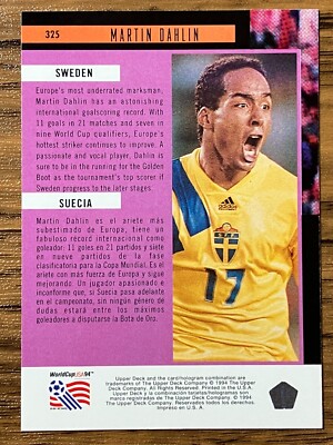 Upper Deck 1994 World Cup USA Soccer Card #325 Martin Dahlin