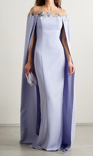 $995 New Marchesa Notte Illusion Cape Effect Crepe Gown Lilac Sequins 0 2 4 6 8