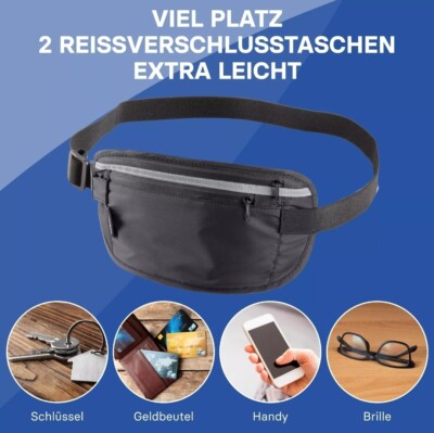 EVEREST FITNESS Bauchtasche schwarz/grün - Laufgürtel für Handy und Mehr 