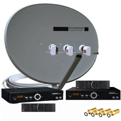 Maximum E-85 Spiegel Satanlage 2x HD Sat Receiver 4-Teilenehmer SAT Anlage Quad