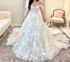 Boho Wedding Dresses Off the Shoulder Sweetheart Lace Appliques Bridal GownTrain