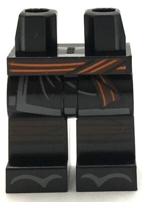Lego New Minifigure Black Pants Legs w/ Dark Brown Orange Sash Knee Wrappings