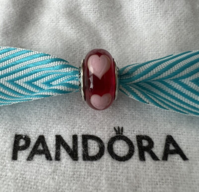 Authentic RETIRED Pandora Red Murano with Pink Hearts Charm 790658