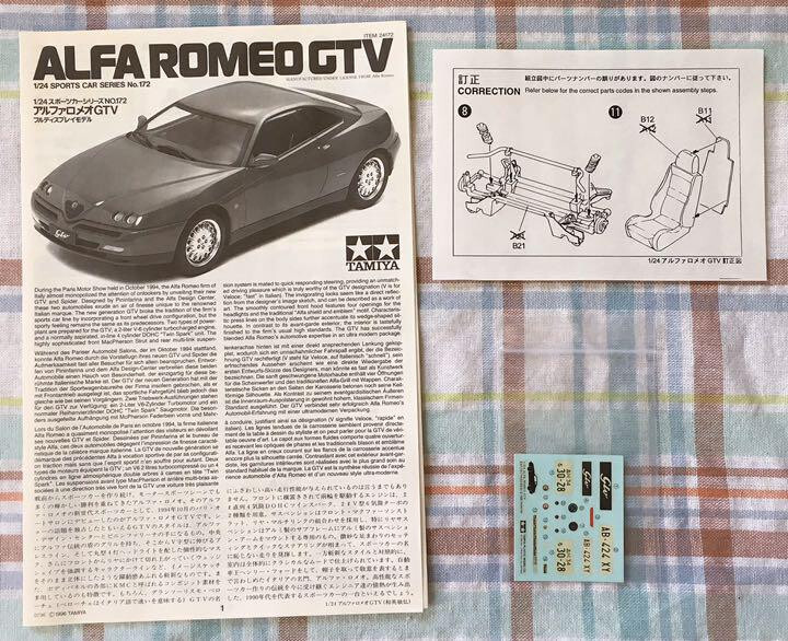 Tamiya 1/24 Alfa Romeo GTV Plastic Model Kit Sports Car Series No