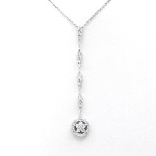 Solid 14k White Gold Diamond Bar Long Pendant Necklace Flower Setting 18in New