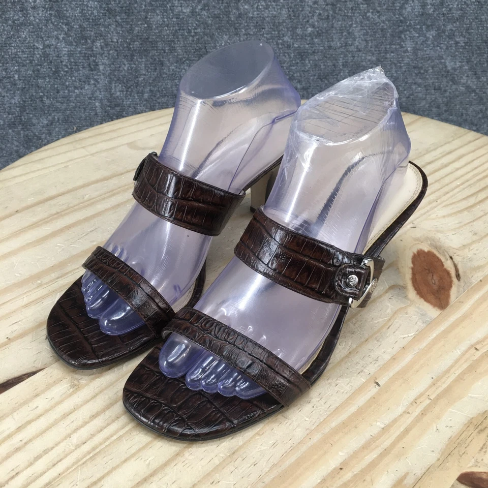 Sandalias Anne Klein para mujer 8,5 M Barlet Slide cuero marrón informales tacones de aguja Foto 3 de 4