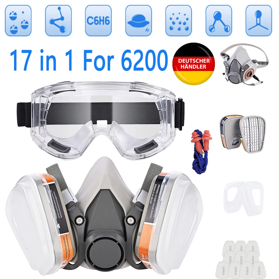 Atemschutz Halbmaske Gasmaske 6200 Staubmaske Lackiermaske Mit Wechselfiltern DE - Bild 1 von 4
