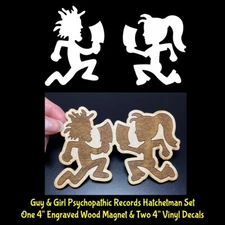Guy & Girl Psychopathic Records Engraved Wood Magnet &Two 4" White Vinyl Decals