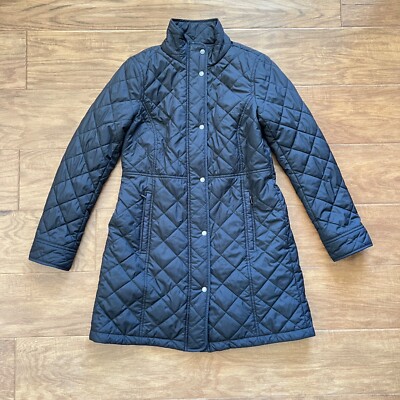 Talbots Petites Coat/Jacket Size 2P Black Quilted Long Button Zip