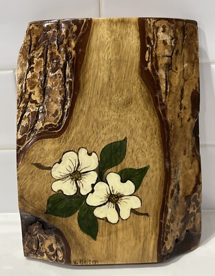 Vintage Hand Painted Flowers Myrtlewood Hanging Wall Plaque Decor MCM 8 