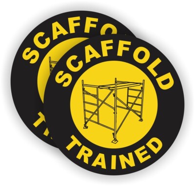 pair - Scaffold Trained Hard Hat Stickers Safety Motorcycle Helmet Decals 2 pcs