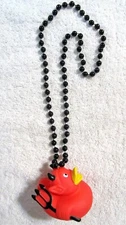LARGE "RED DEVIL RUBBER DUCK" MARDI GRAS NECKLACE BEAD HALLOWEEN HORNS (B100)
