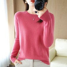 Women Mixed Wool Cashmere Sweater Knitted Pullover Slim Crew Neck Sweater Solid
