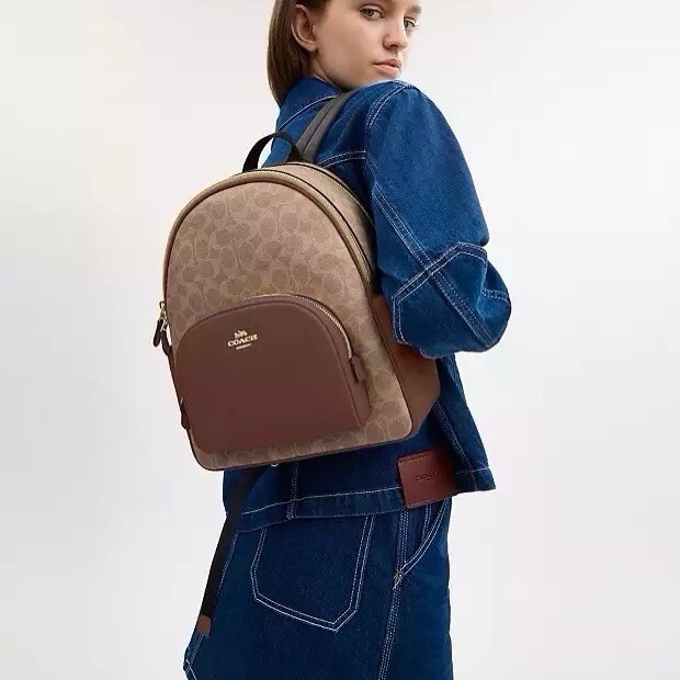 NWT Coach Court Backpack In Blocked Signature Canvas CZ176 Gold