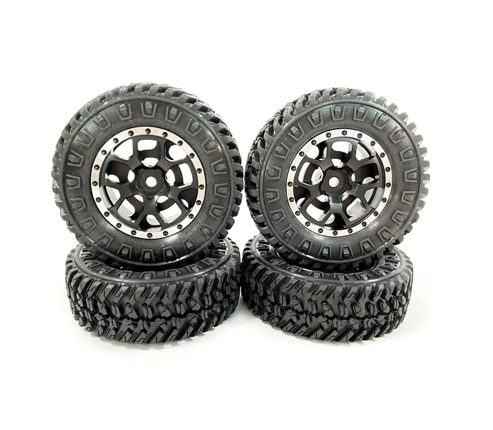 Aluminum Metal wheel Rim Rubber tires 4Pcs Fits For FMS 1/18 1/24 FCX24 Rc car - Image 3 of 4