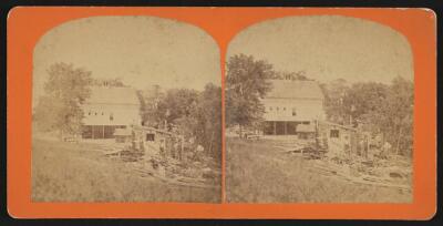 View of men with pile of planks of wood  Old Historic Photo