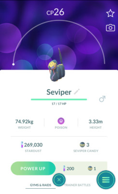  Pokemon Go  #336 Seviper*Regional* Gifts/Friendship Included