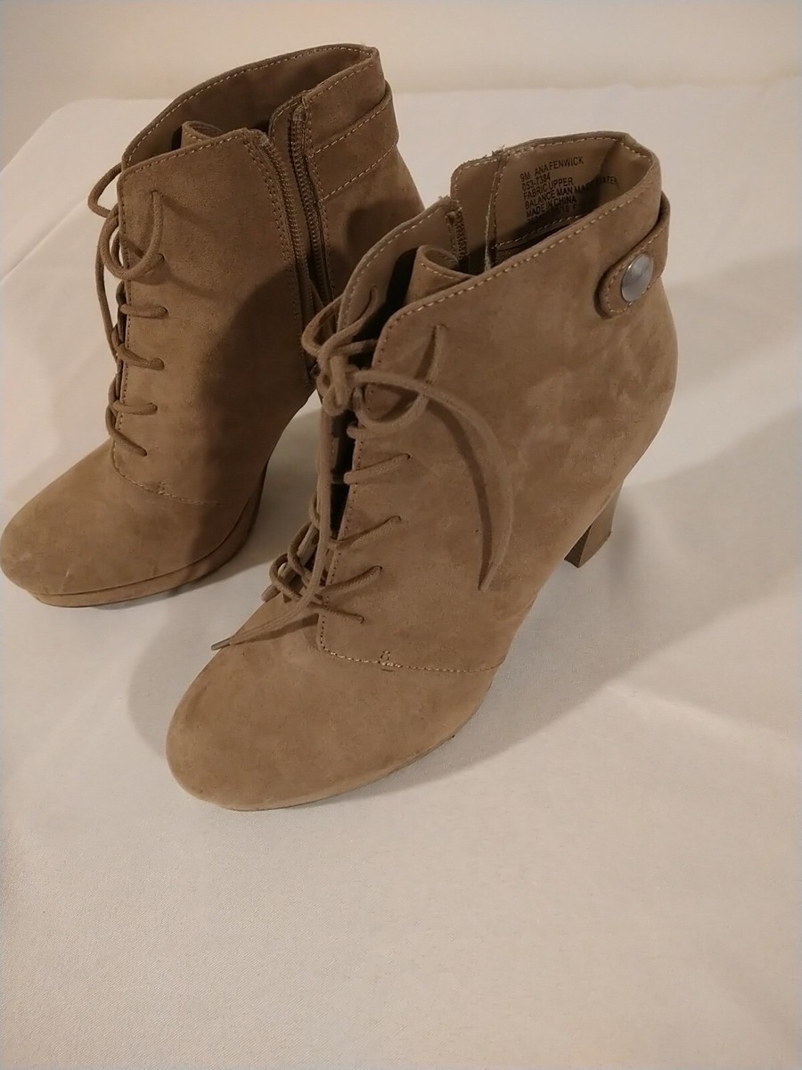Slouch Ankle Suede Boots Mink Ankle Boots Uk FENWICK Tan Lace Up Ankle  Bootie Boot Women's Size 9M Faux Suede