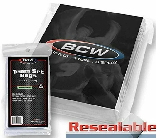 (1000 Count) BCW Resealable Team Set Bags (10 Packs) (3 3/8" x 5") Sports Cards