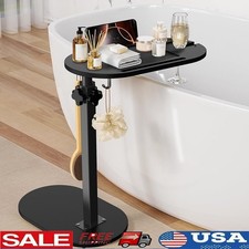 Adjustable Bamboo Bathtub Caddy W/ Hooks Swivel Top Storage Compartments New