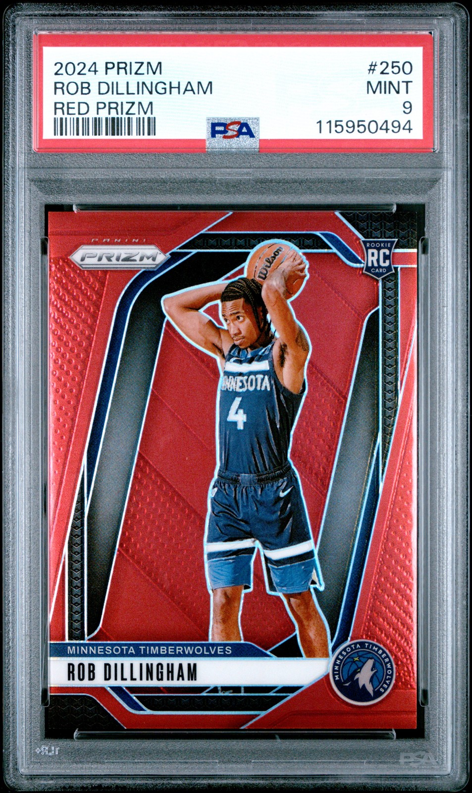 2024 Panini Prizm #250 Rob Dillingham Red Prizms Rookie Card RC /299 PSA 9