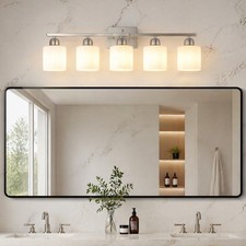 32" Nickel Milk Glass Vanity Light Bathroom Mirror Wall Lamp LED Sconce Fixture