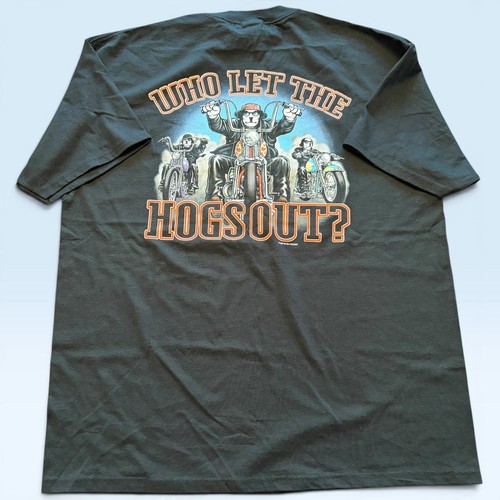 Vintage Big Dogs Shirt Mens XL Black Who Let The Hogs Out Biker Tee T-Shirt 2003