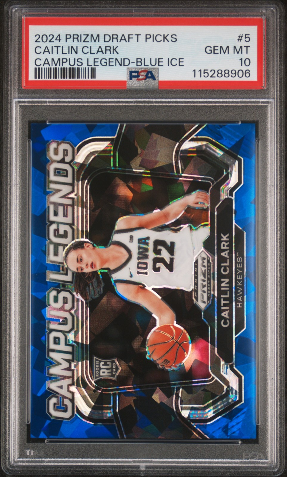 2024 PANINI PRIZM DRAFT PICKS CAMPUS LEGENDS BLUE ICE CAITLIN CLARK 70/99 PSA 10