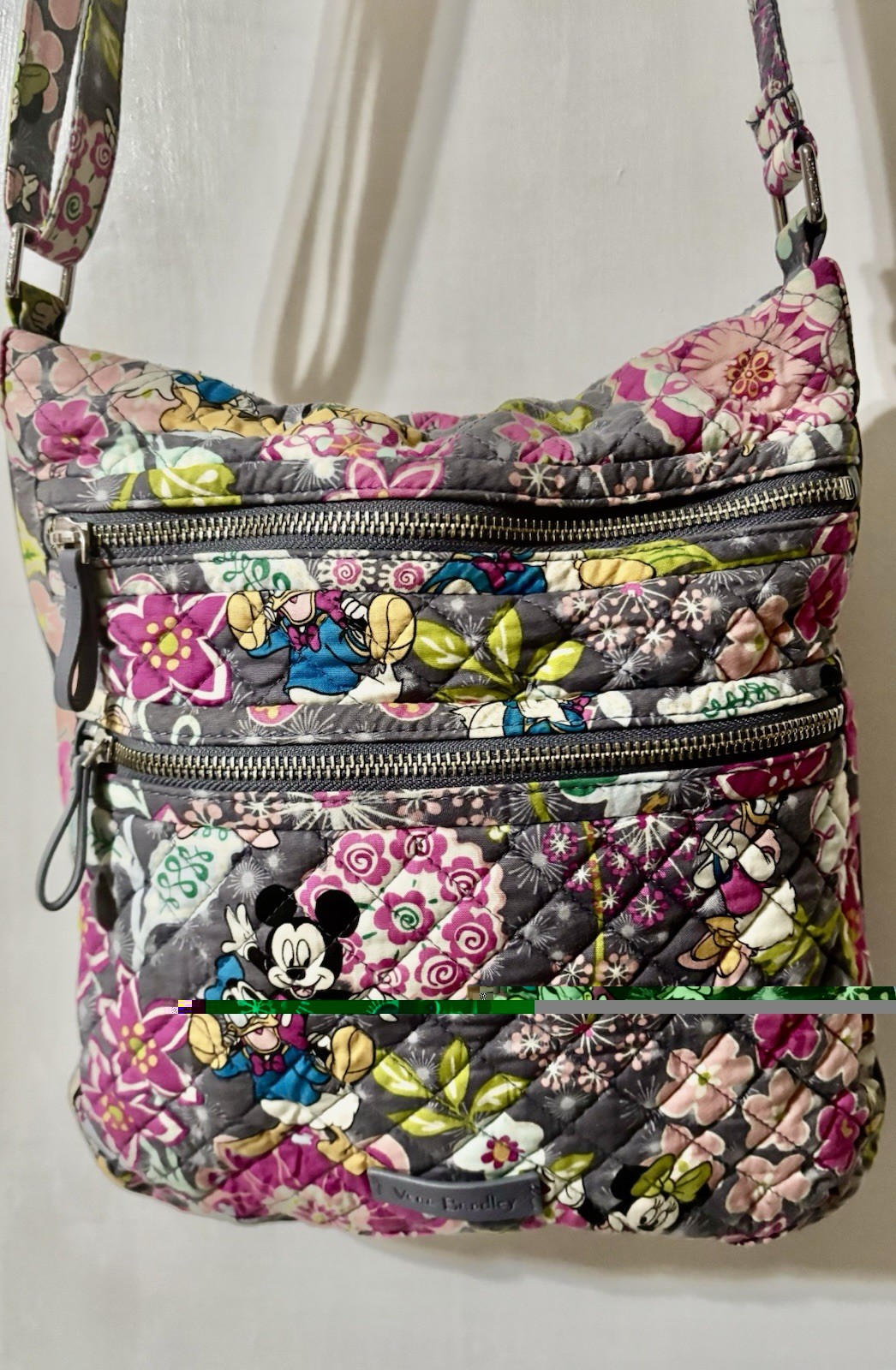 Vera Bradley Disney Triple Zip Hipster Crossbody Bag Grey and Pink