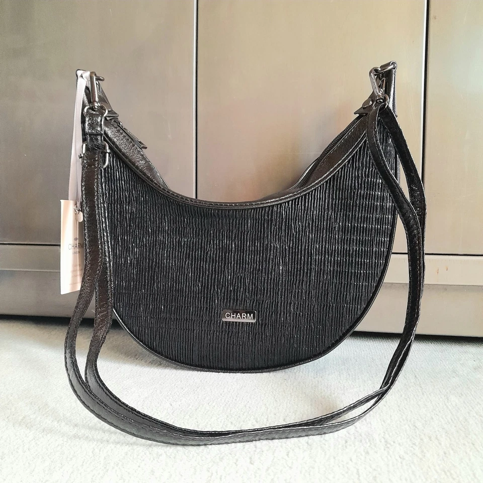 Sichelhandtasche neu CHARM schwarz mittel damentasche Umhängetasche Tragetasche  - Bild 2 von 4