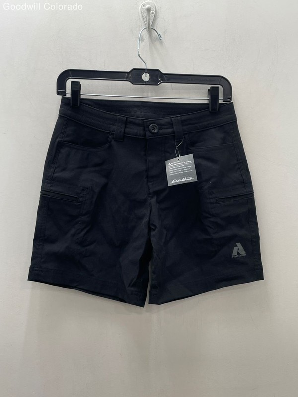 Eddie Bauer Womens Black Solid Cargo Shorts P2 Nylon Spandex Outdoor Casual