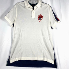 VTG Tommy Hilfiger Slim Fit Polo Shirt Men s L White/ Navy Embroidered Crest 80s