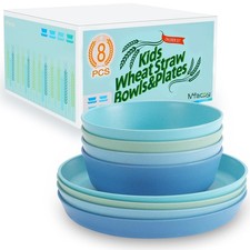 Mfacoy Wheat Straw Kids Plates and Bowls Set, Unbreakable small, Blue